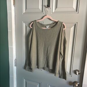 True By Rue21 Olive Knit Cold Shoulder Sweater